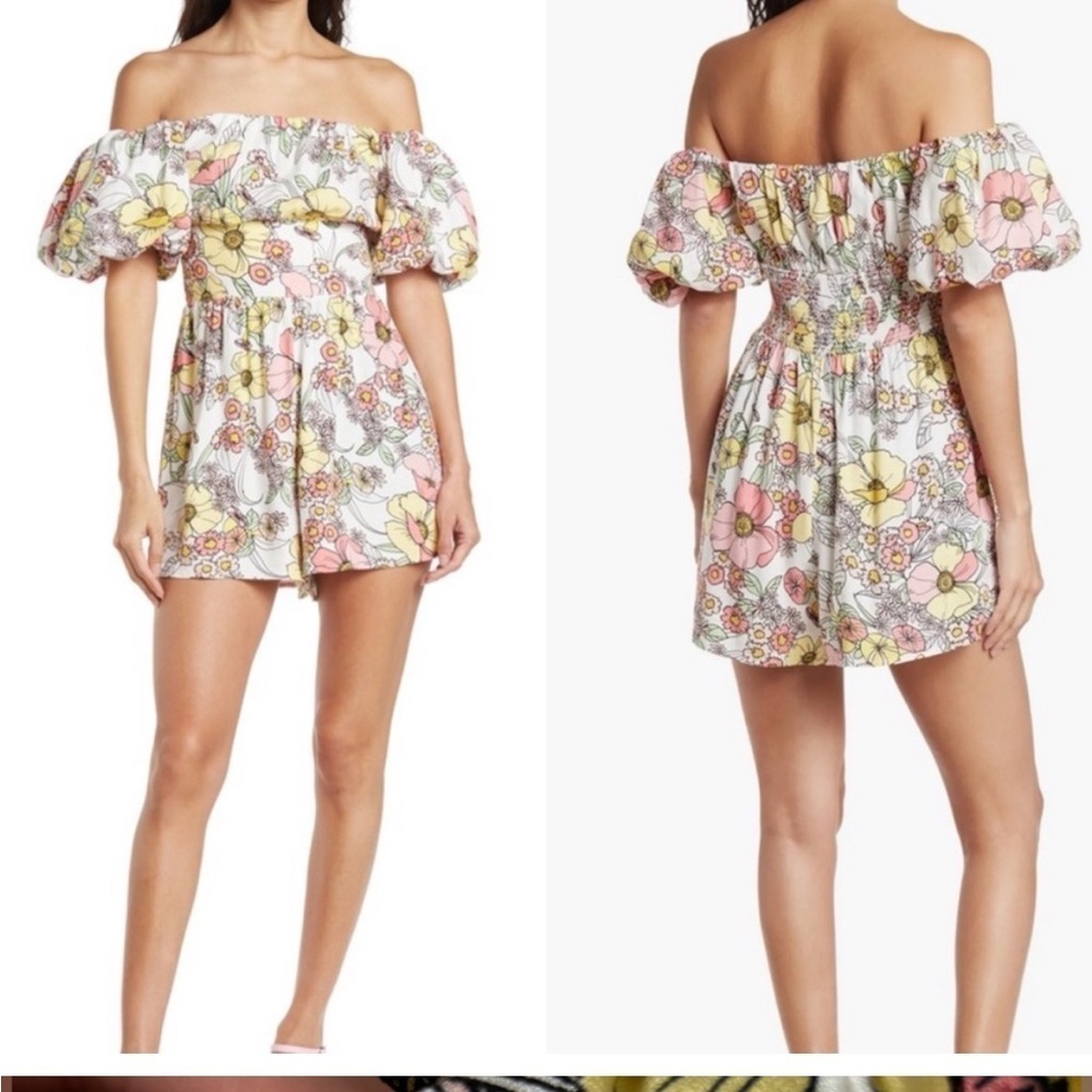 AFRM off the shoulder floral romper